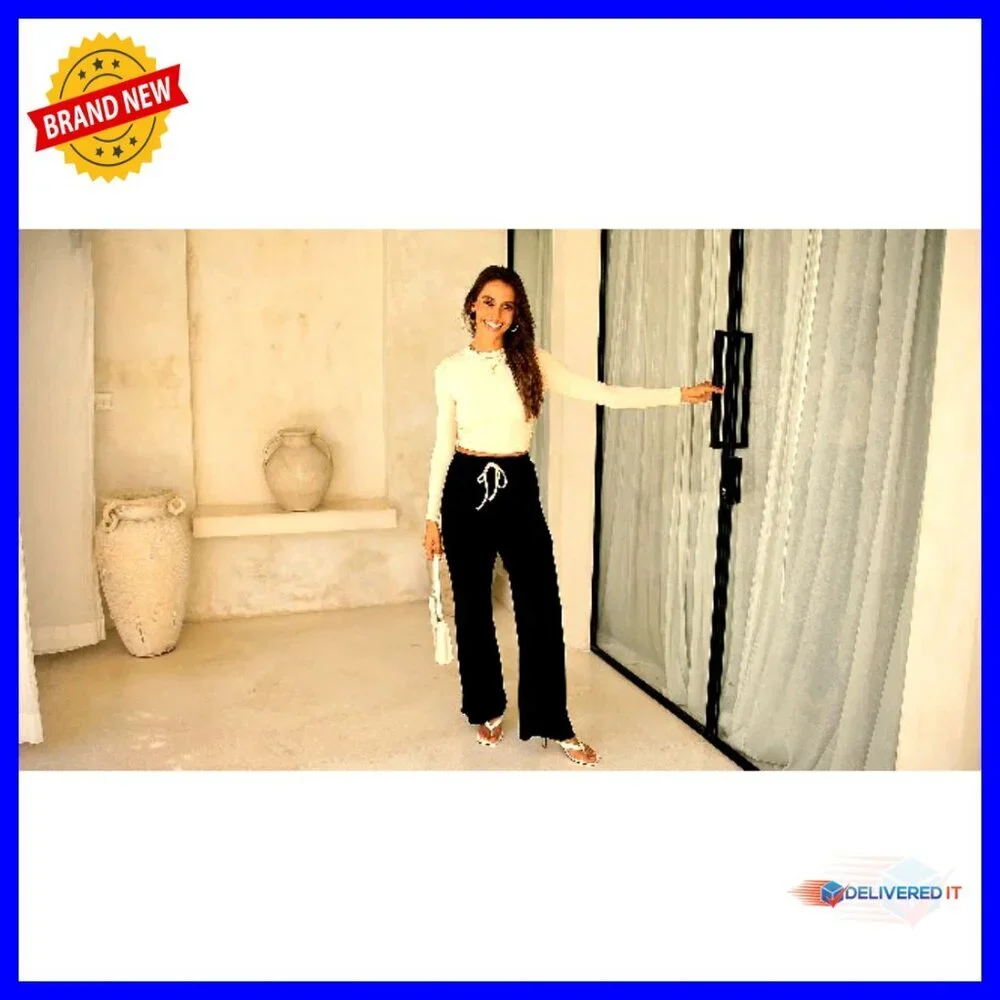 Long Sleeve Crop Top & Wide Leg Pants Matching Lounge Set Size Small
